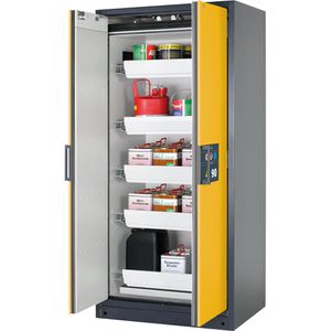 asecos Gefahrstoffschrank Q-Classic 90, 30054, mit 5 Auszügen, Feuerwiderstand Typ 90, gelb, (B/H/T) 89,3 x 196 x 62cm