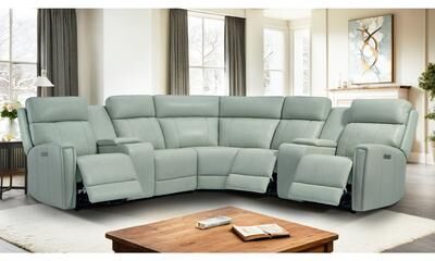UR livingroom Genuine Leather Power Recliner Sectional Sofa with Ajustable Headrest, USB&USB-C Port