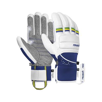 Skihandschuhe REUSCH "Lucas Braathen", Damen, Gr. 10, weiß, dunkelblau, 50% Ziegenleder, 45% Polyester, 5% Lederimitat, mehrfarbig, Handschuhe, mit wärmender R-LOFT™ Isolation