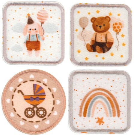 buttinette Applikationen "Baby Cozy", Größe: 5 x 5 cm, Inhalt: 4 Stück