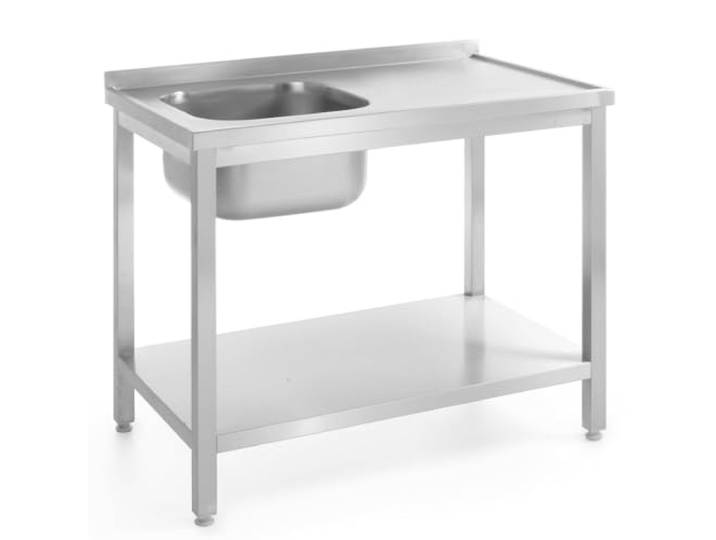 HENDI Einzelspültisch, links mit Ablage, zur Selbstmontage, Verstellbare Füße, Beckengröße: 400x400x(H)250mm, Abfluss: ø52mm, Öffnung für Wasserhähnen: ø30mm, Spüle links, 1000x700x(H)850mm,Edelstahl