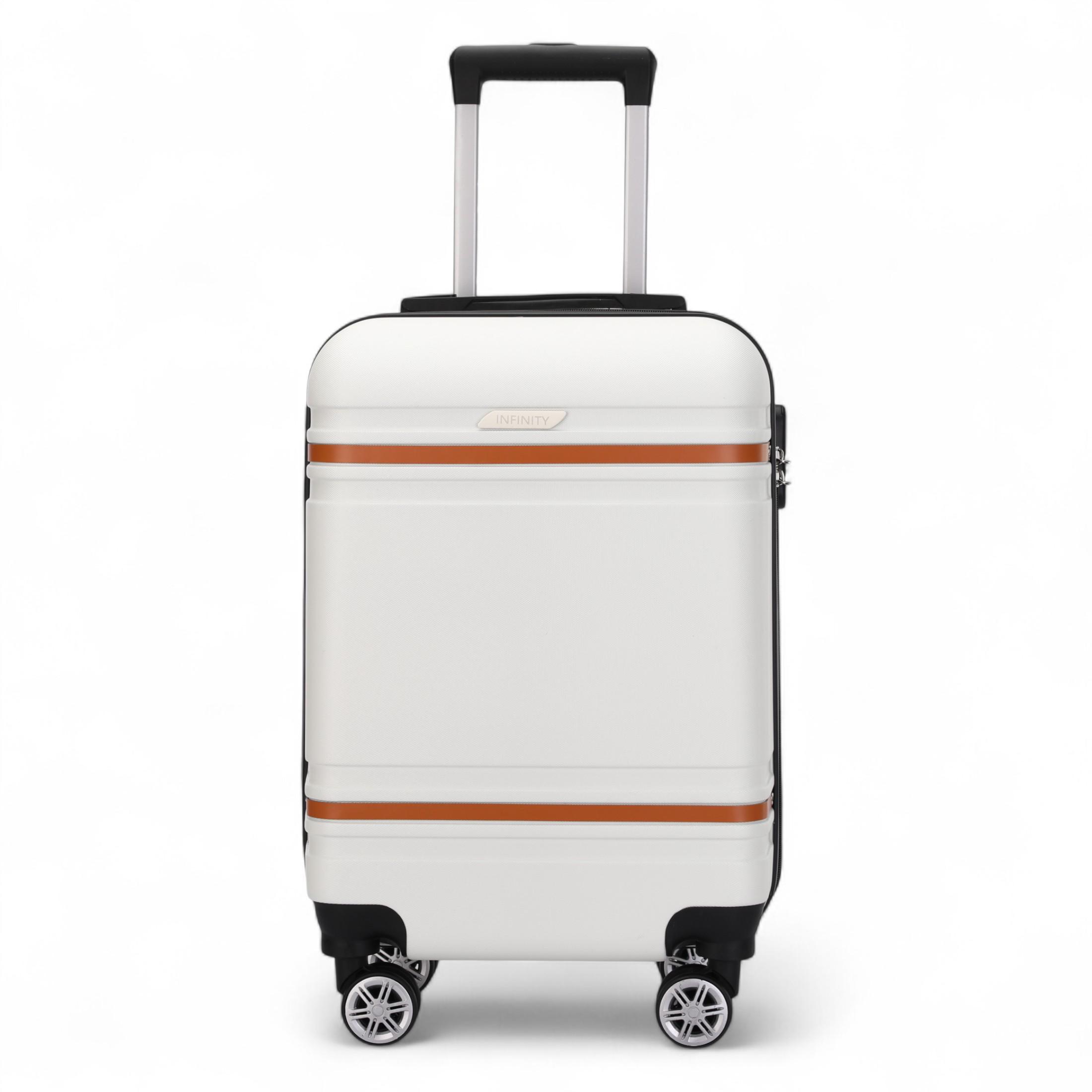 Harde crèmekleurige witte handbagagekoffer, robuuste ABS lichtgewicht bagage, vakantietas
