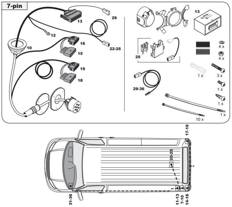 FAISCEAU SPECIFIQUE 7 BROCHES POUR VOLKSWAGEN TRANSPORTER T5 FOURGON (04/03-09/09)
