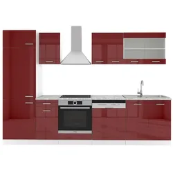 VICCO KÜCHE R-LINE 300CM KÜCHENZEILE KÜCHENBLOCK EINBAU ROT BORDEAUX HOCHGLANZ