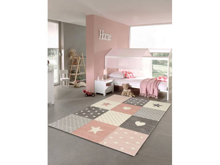 Kinderteppich MERINOS Pastel Kids 20339 Gr. 3, grau (grau, rosa), B:120cm H:13mm L:170cm, Kunstfaser, Teppiche, Kinderteppich, handgearbeiteter Konturenschnitt