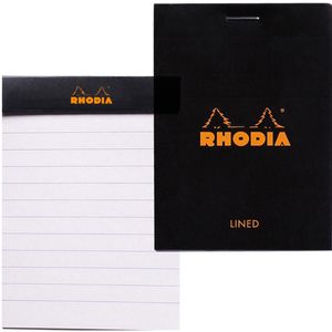 Rhodia Notizblock 116009C, schwarz, A7, liniert, 80 g/m², geheftet, 80 Blatt / 160 Seiten