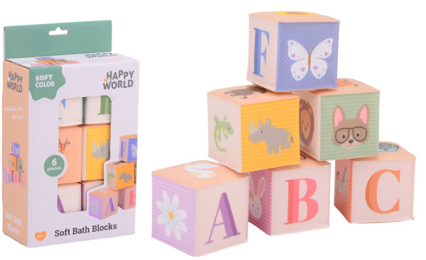 Happy World 22290 Set van 6 zachte bad blokken met vrolijke afbeeldingen