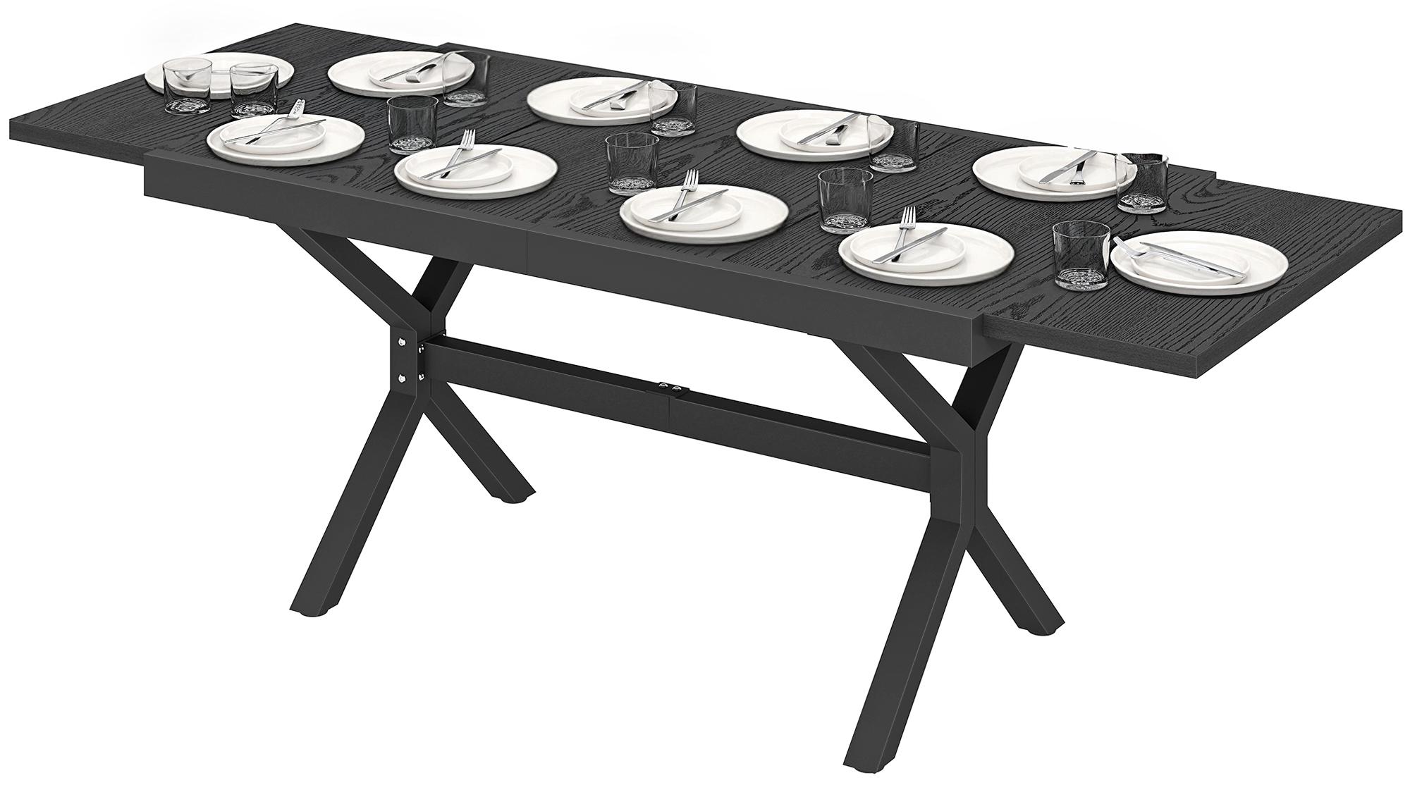 Ausziehbarer Aluminium-Gartentisch, Esstisch fš¹r den Au?enbereich in Holzoptik, fš¹r 8šC10 Personen, 214 x 85 x 73 cm, Anthrazitgrau