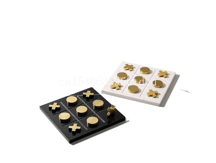 Jeu d'échecs XO décoratif en marbre et métal, pièces de jeu de tic-tac-toe