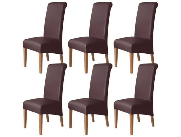 Wasserdichte Esszimmerstuhlbezüge aus PU-Leder mit hoher Rückenlehne Stretch Extra Large Parson Chair Schonbezüge XL/Übergroßer Stuhlschutz(Coffee,6 PCS)