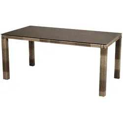OUTFLEXX Rabida Dining Tisch, champagner-meliert, Polyrattan, 170 x 90 cm, Glasplatte in Steinoptik