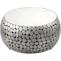 COUCHTISCH DIEMEL, Marmor, handgefertigt, Silber-Weiß, Ø 66 x 32 cm