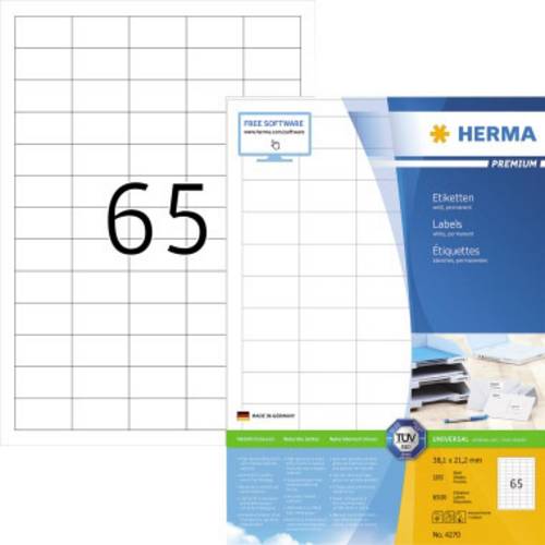 Herma 4270 Universal-Etiketten 38.1 x 21.2mm Papier Weiß 6500 St. Permanent haftend Tintenstrahldrucker, Laserdrucker, Kopierer