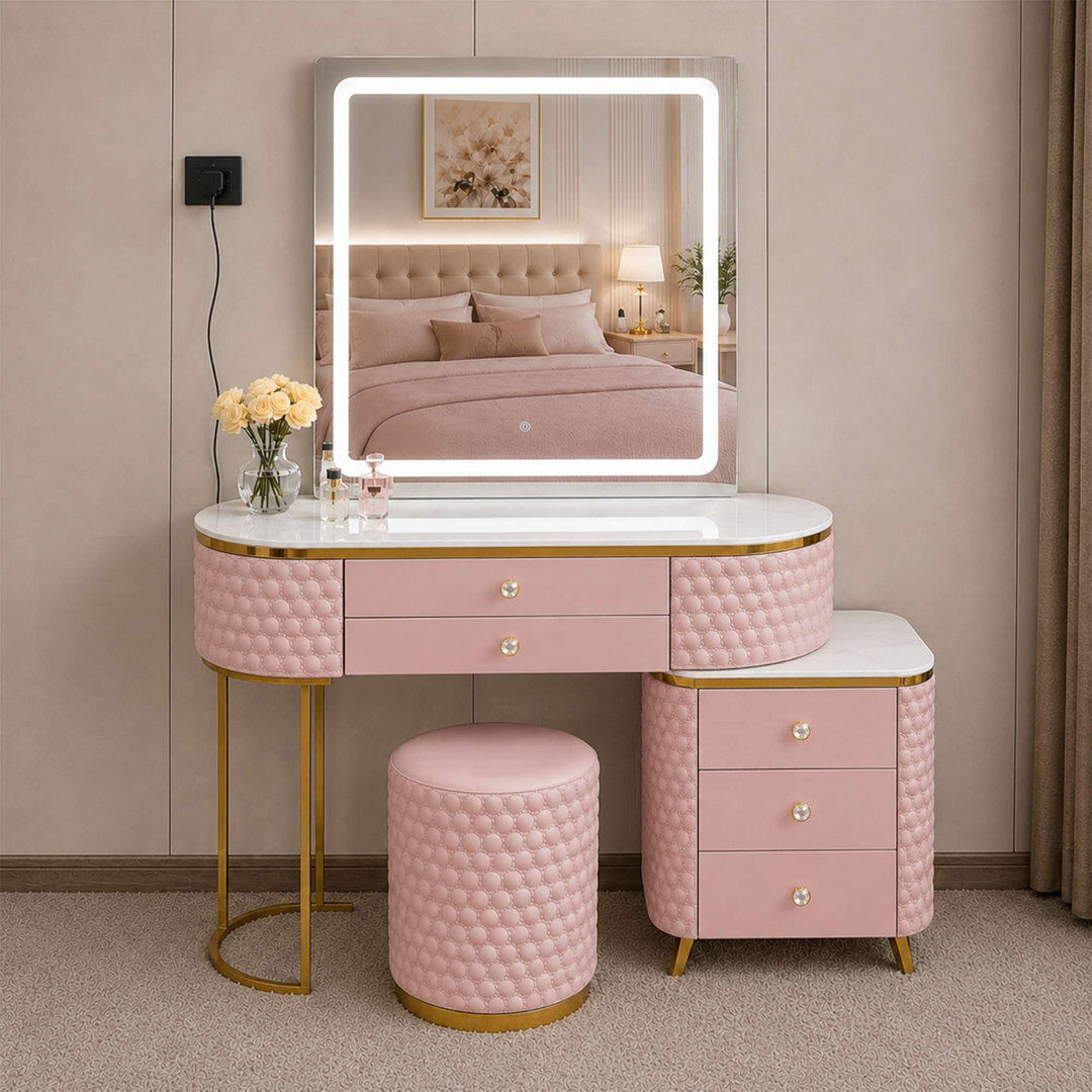 17 Stories Dressing Table Pink 130cm H X 130cm W X 40cm D