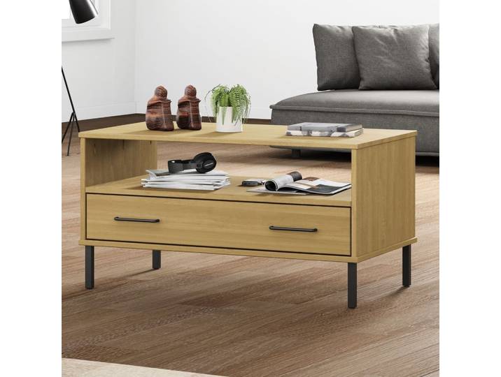 Table basse exclusive OSLO\, pieds en métal\, couleur marron\, dimensions 85x50x45 cm\, en bois massif