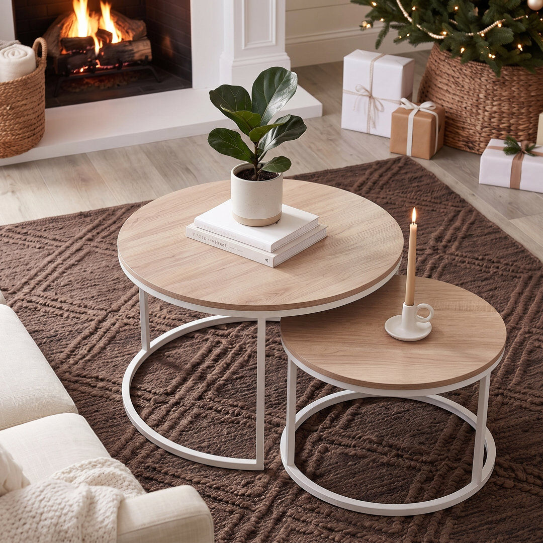 17 Stories Jaxi Frame Coffee Table Oak Wood 80cm + 60cm