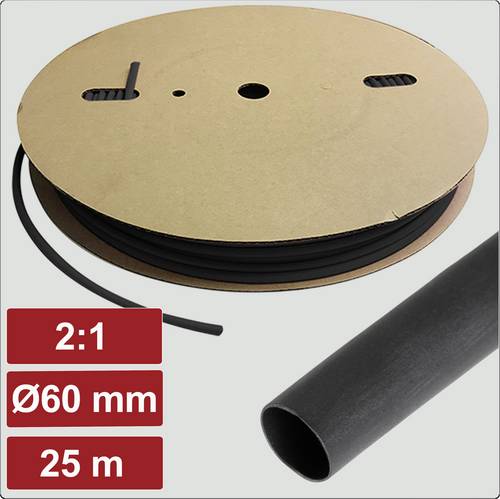Electronic Garage EG25CA017 Schrumpfschlauch ohne Kleber Schwarz 60mm 30mm Schrumpfrate:2:1 25m
