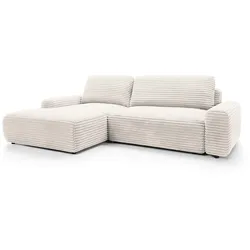 ECKSOFA OSSO Creme Velours-Stoff mit Schlaffunktion