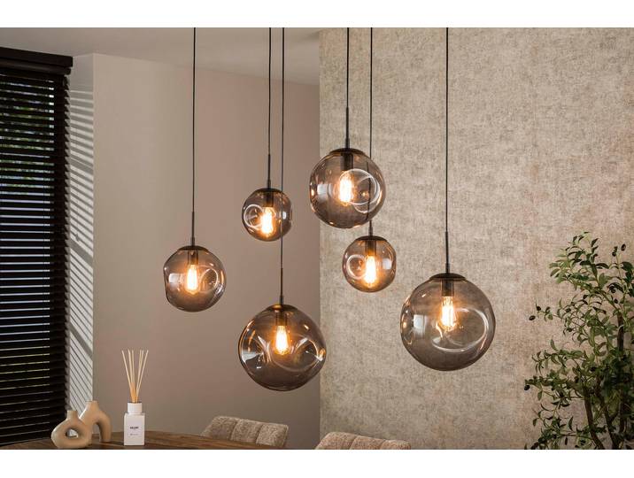 Pendelleuchte „Zephyra“ – 6 Leuchten im Rauchglas Design mit organischem Deckensockel - Rauchglas - Luxusbetten24