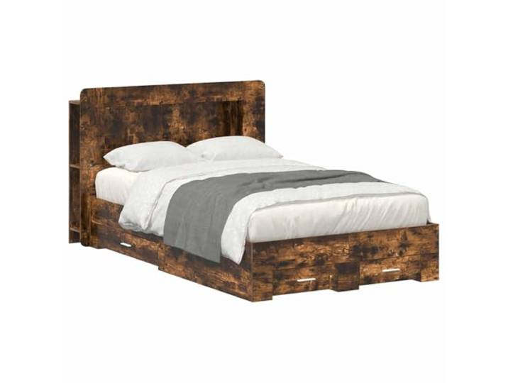 LKJephalotrope Bettgestell mit Stauraum Geräucherte Eiche 120x190cm Praktisches Doppelbett aus Holzwerkstoff mit Kopfteil Regal und Schubladen für ein aufgeräumtes Schlafzimmer.