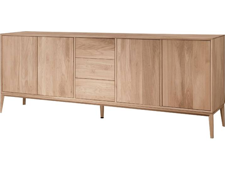 Sideboard HOME AFFAIRE Koda, Anrichte mit 2 Schränken & 3 Schubladen, Push-to-Open-Funktion , beige (natur), B:221,6cm H:81,9cm T:41,5cm, Sideboards, Sideboard, Massives Eichenholz, verstellbare Einlegeböden, Minimalistischer Stil