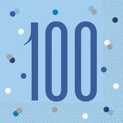 16 Servietten blau & silber Zahl 100