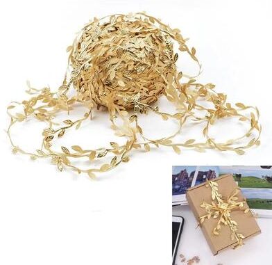 Uplift Essentials Artificial Green Leaf Ribbon String Trim Versatile Ivy Garland For Wedding Decor, DIY Wreaths & Gift Wrapping gold 32.8 Ft (10 M)
