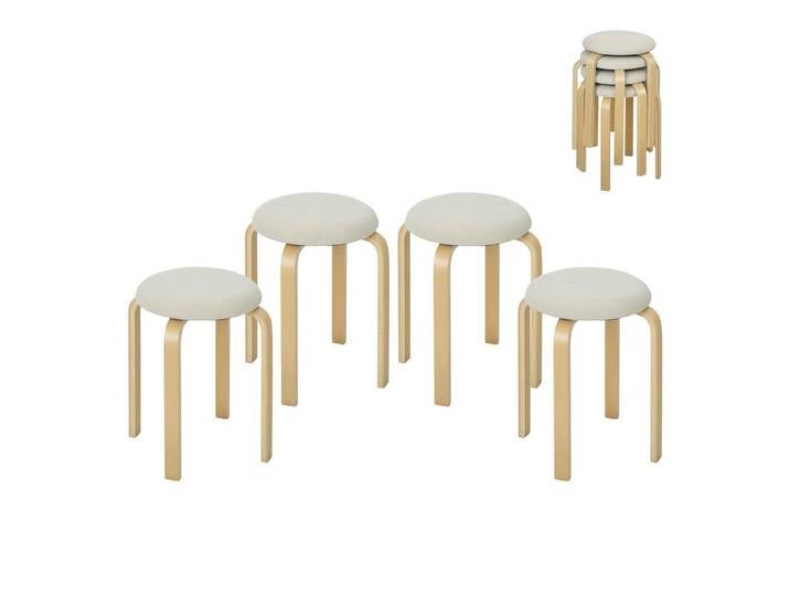 FELIXLEO Fußhocker Polsterhocker im 4er Set, stapelbar, lackierte Oberfläche, Cremeweiß (1 St)