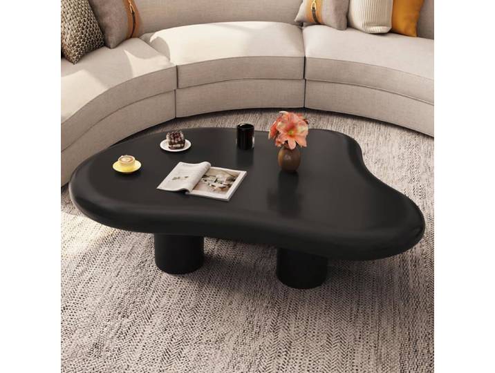 Table Basse Nuage 90 cm Table de Salon Forme Irrégulière Design Minimaliste Moderne 4 Pieds Couleur Noir