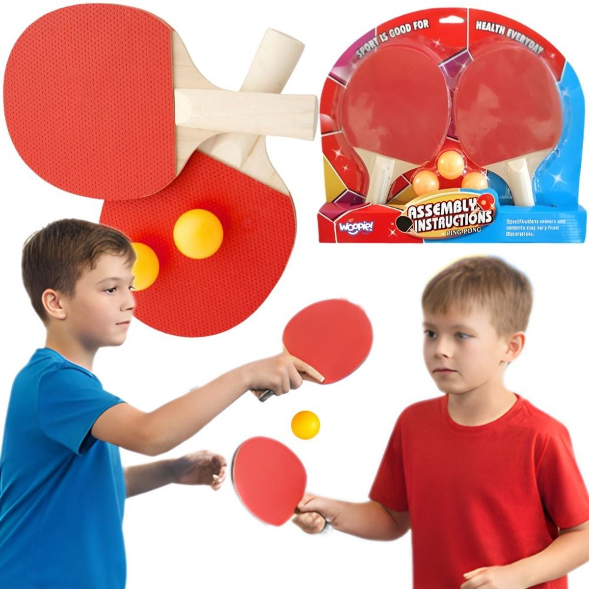 Woopie Ping Pong Tafeltennisrackets Set met 3 Ballen