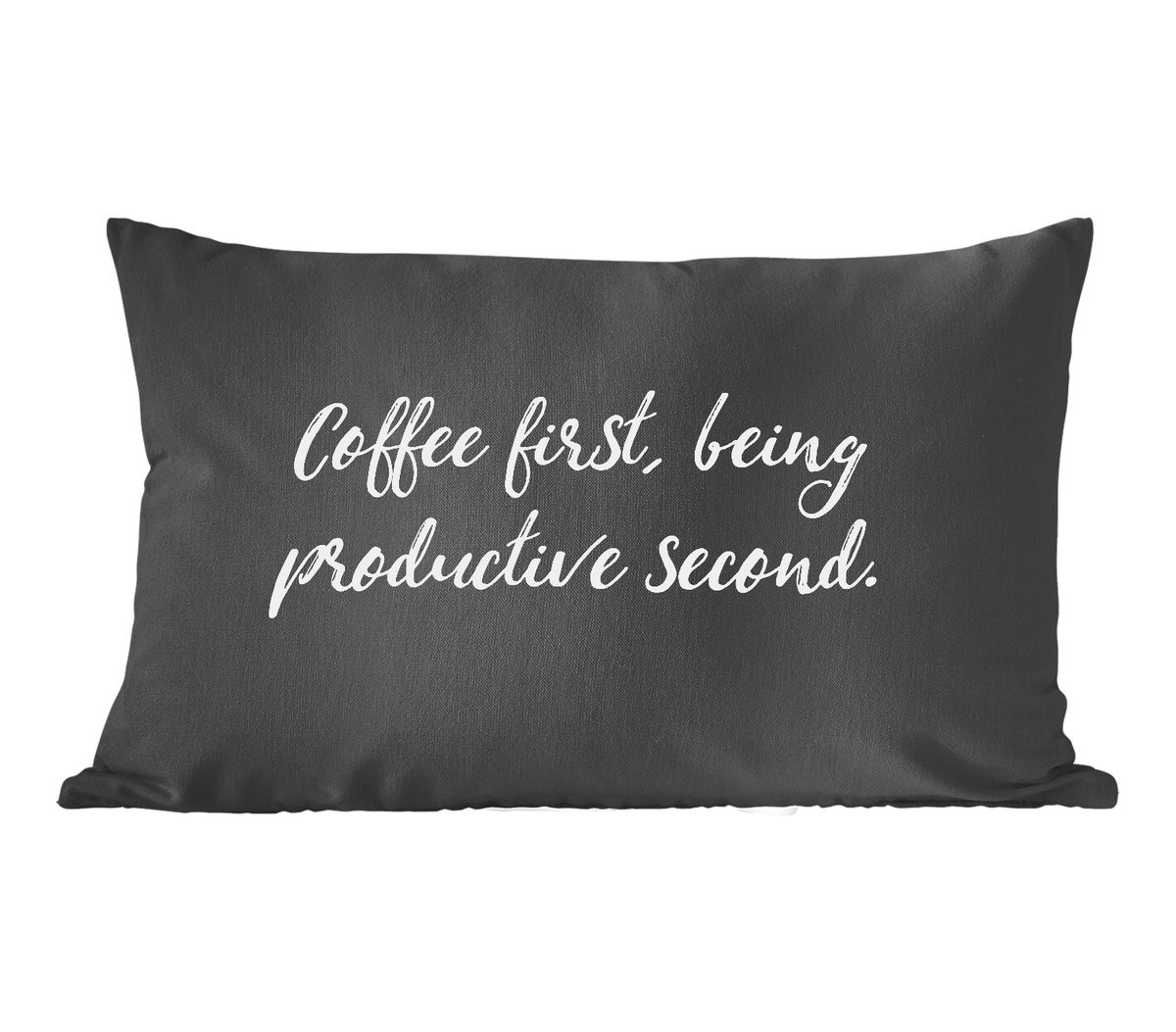PillowMonkey Sierkussen met Quote Coffee First - 50 x 30 cm