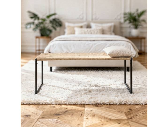 Banc bout de lit en métal noir mat et corde Natura
