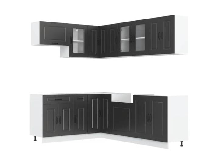 HKTMGDNG 11-tlg Küchenschrank-Set Kalmar Schwarz aus Holzwerkstoff Modulares 11-teiliges Möbel-Ensemble für die Küche mit höhenverstellbaren Füßen und durchdachtem Stauraum-Konzept.