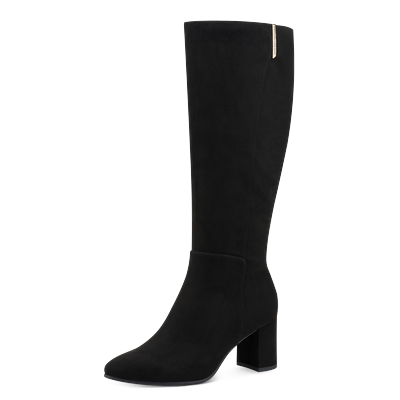 Stiefel MARCO TOZZI BY GMK, Damen, Gr. 38, Textil, schwarz, Schuhe Stiefel, Blockabsatz, Langschaftstiefel mit edlem Logo-Schmuckelement