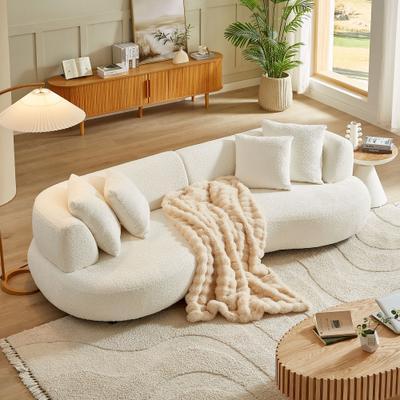 Mid-Century Modern Curved 4-Seat Sectional Sofa with Boucle Curved Upholstery and Multifunctional Pillows by GDFStudio