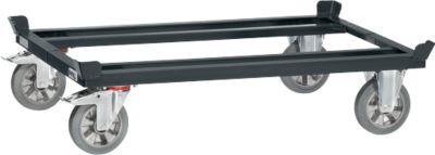 Paletten-Fahrgestell, Stahl, bis 1050 kg, anthrazitgrau, Polyamid-Bereifung, mit Feststeller