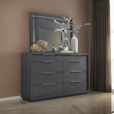 Benjara Jose 48 Inch Dresser Mirror with Acacia Wood Frame, Weathered Dark Gray