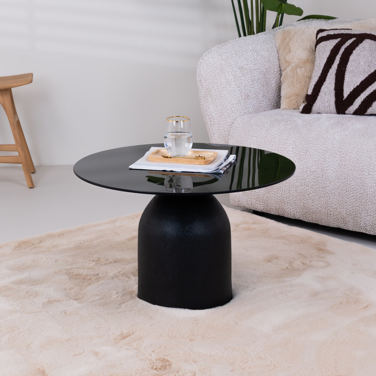 Sohome Indira Ronde Salontafel van Glas en Staal - Zwart - Diameter: 70 cm