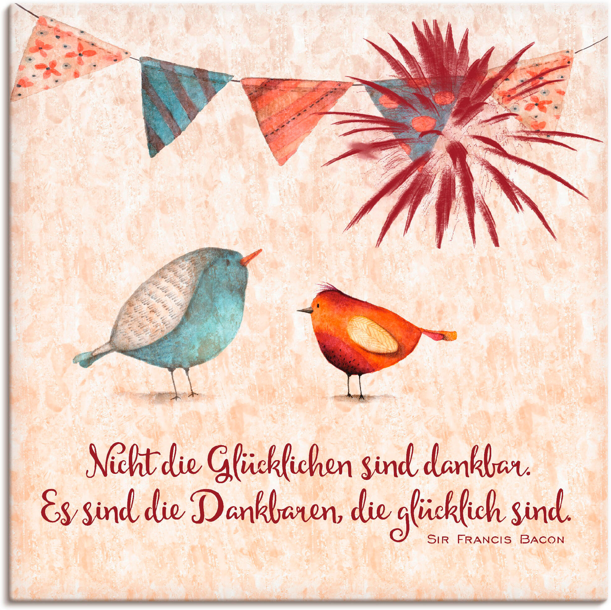 Wandbild ARTLAND "Lebensweisheit Glücklich", beige (farbe bild(er): naturfarben), B:70cm H:70cm, Bilder, als Alubild, Leinwandbild in verschied. Größen