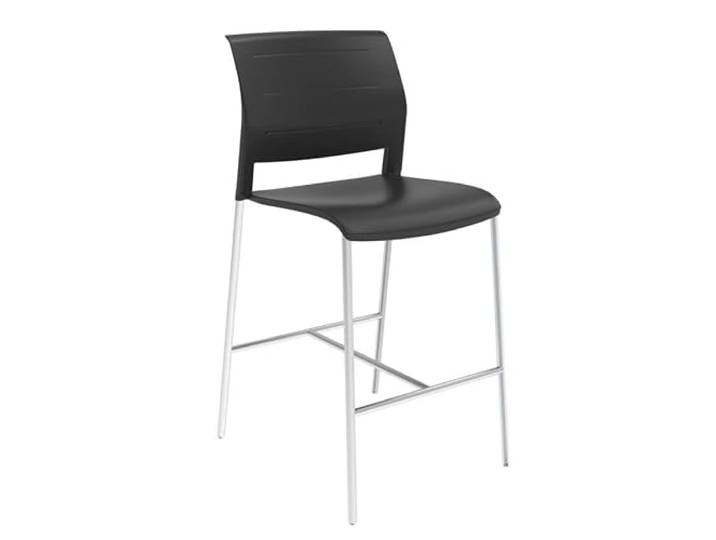 Eigentlich Barstuhl 4er Set, Sitz schwarz Chromgestell, Sitzhöhe 73,5cm Barhocker mit Sitz- und Rückenlehne aus Kunststoff und Fußstütze für Küche, Wartezimmer oder Lounges