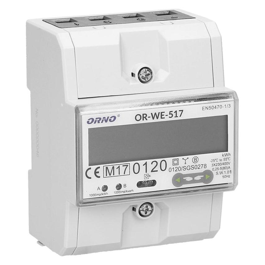 MGA 3-Phasen-Stromzähler, 80A, RS-485-Anschluss, Mehrtarif, 3 Module, DIN TH-35mm (OR-WE-517)
