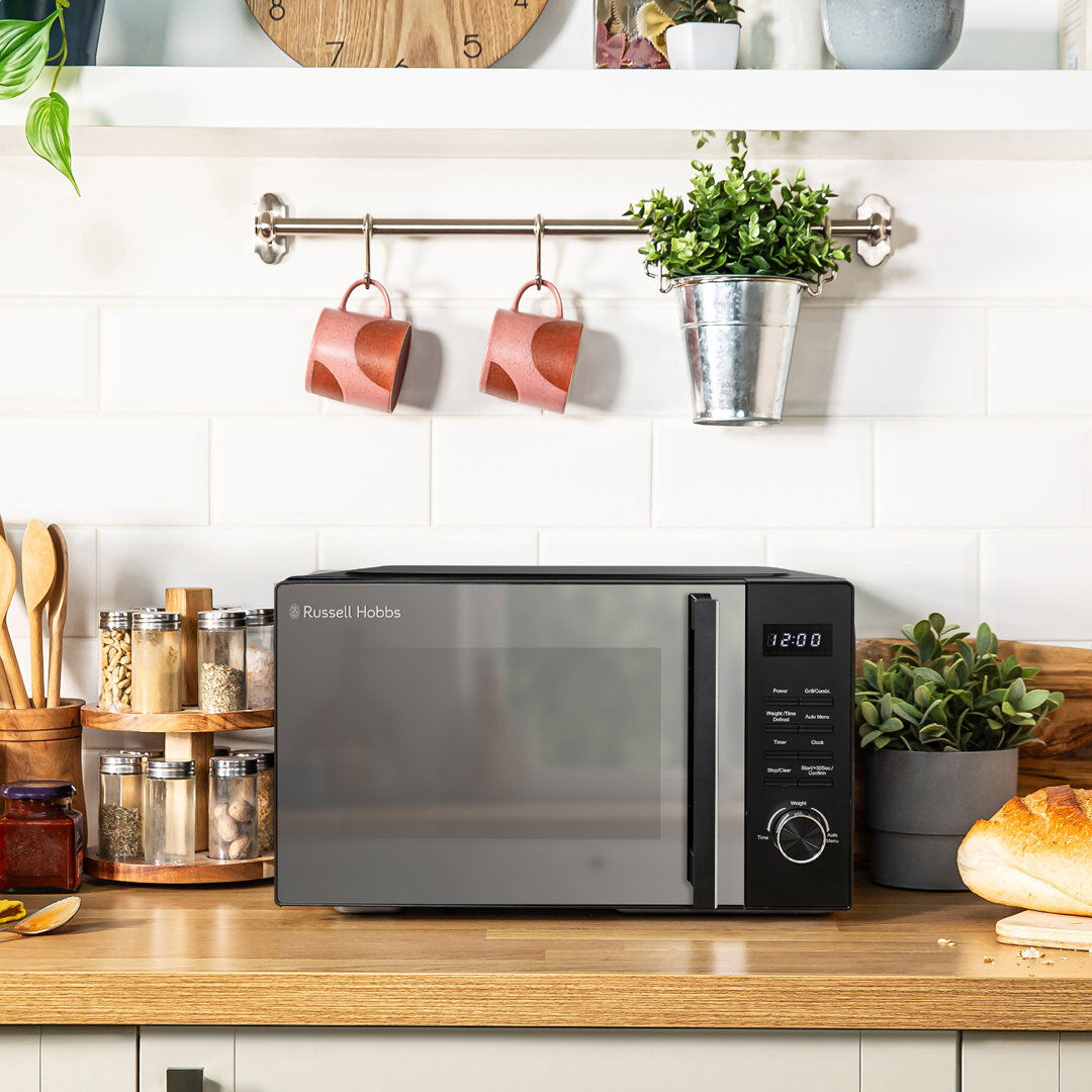 Russell Hobbs Rhfm2364s 23 Litre Silver Flatbed Digital Microwave With Grill Black 29.5cm H X 47.2cm W X 37.7cm D