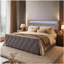HOME DELUXE Polsterbett inkl. Matratze und Topper VELARA - 180 x 200 cm Dunkelgrau