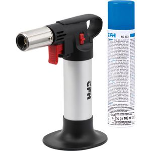 CFH Flambierbrenner KB 80, Butangasbrenner, einstellbare Flamme, nachfüllbar, inkl. Gaskartusche