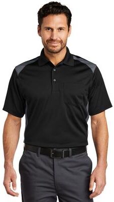 CornerStone CS416 Select Snag-Proof Two Way Colorblock Pocket Polo Shirt in Black/Charcoal size XS   Polyester