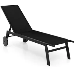 COSTWAY Einzelne Gartenliege mit Rädern, 6-stufig verstellbare Rückenlehne, Outdoor-Liegestuhl für Pool, Terrasse und Garten