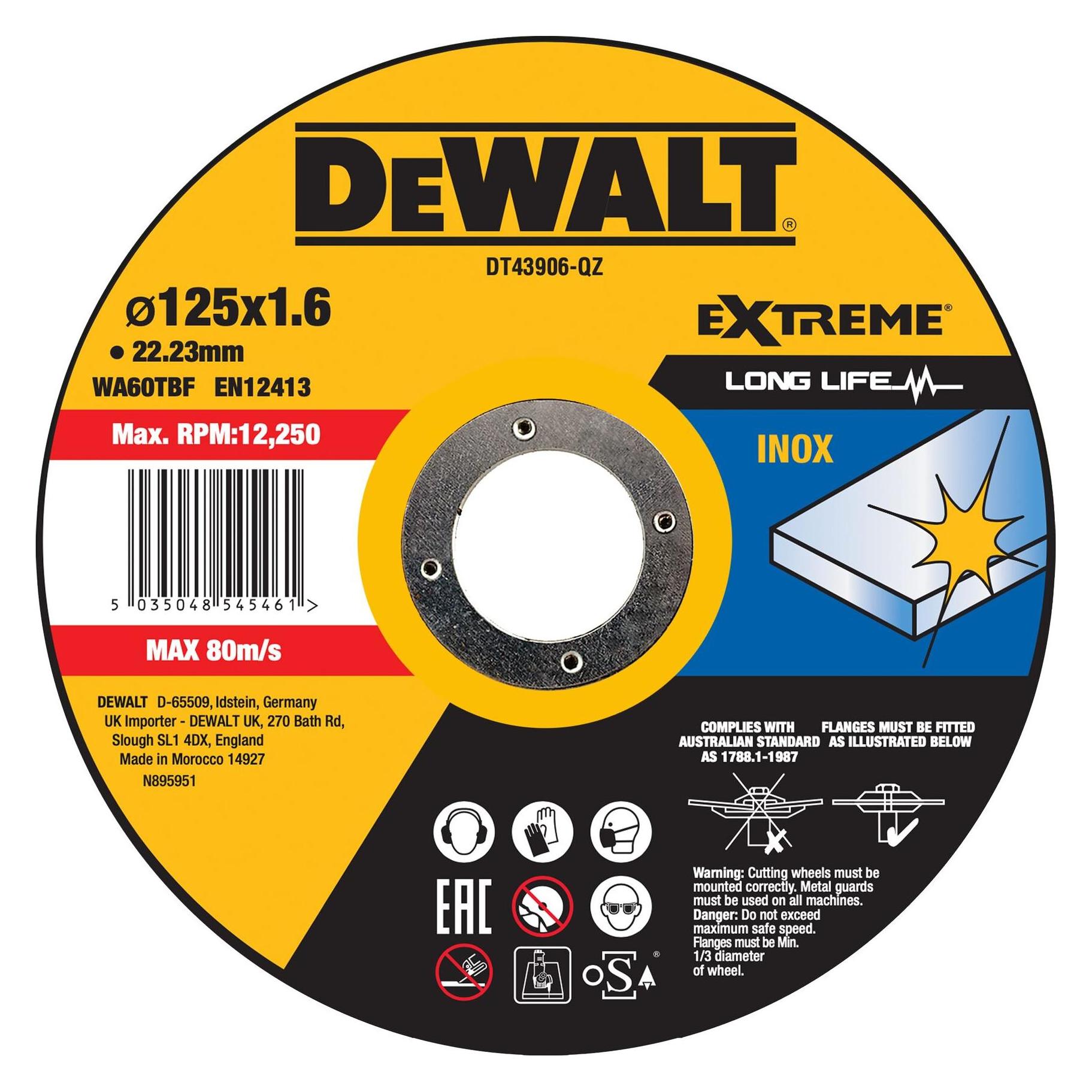 DeWalt Dewa Trennscheibe DT43906QZ Edelstahl flach 125x1,6mm (DT43906-QZ)