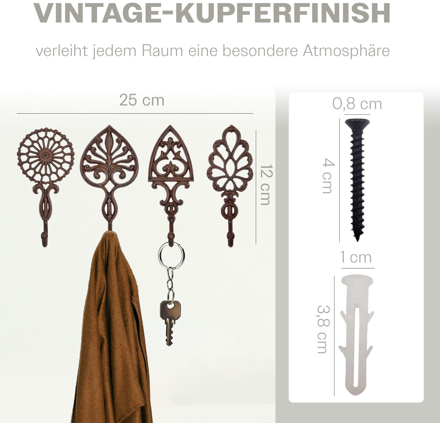 Set van 4 gietijzeren wandhaken voor kleding