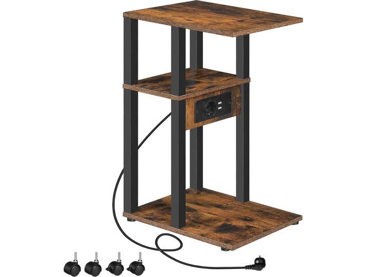 Beistelltisch mit Ladestation und C-Form in Vintagebraun/Schwarz