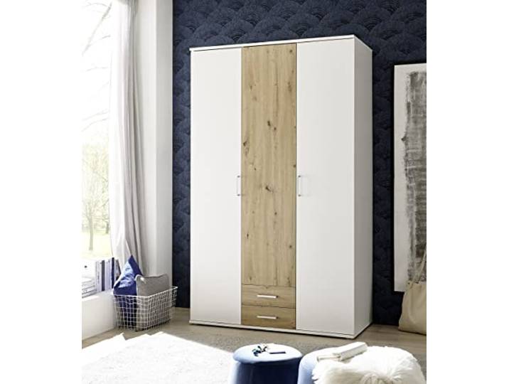 möbelando Kleiderschrank >Marburg< (BxHxT: 120x196x54 cm) in Weiß/Artisan Eiche